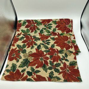Handmade Poinsettia Placemats Christmas Red/Green/Ivory, Set of 4